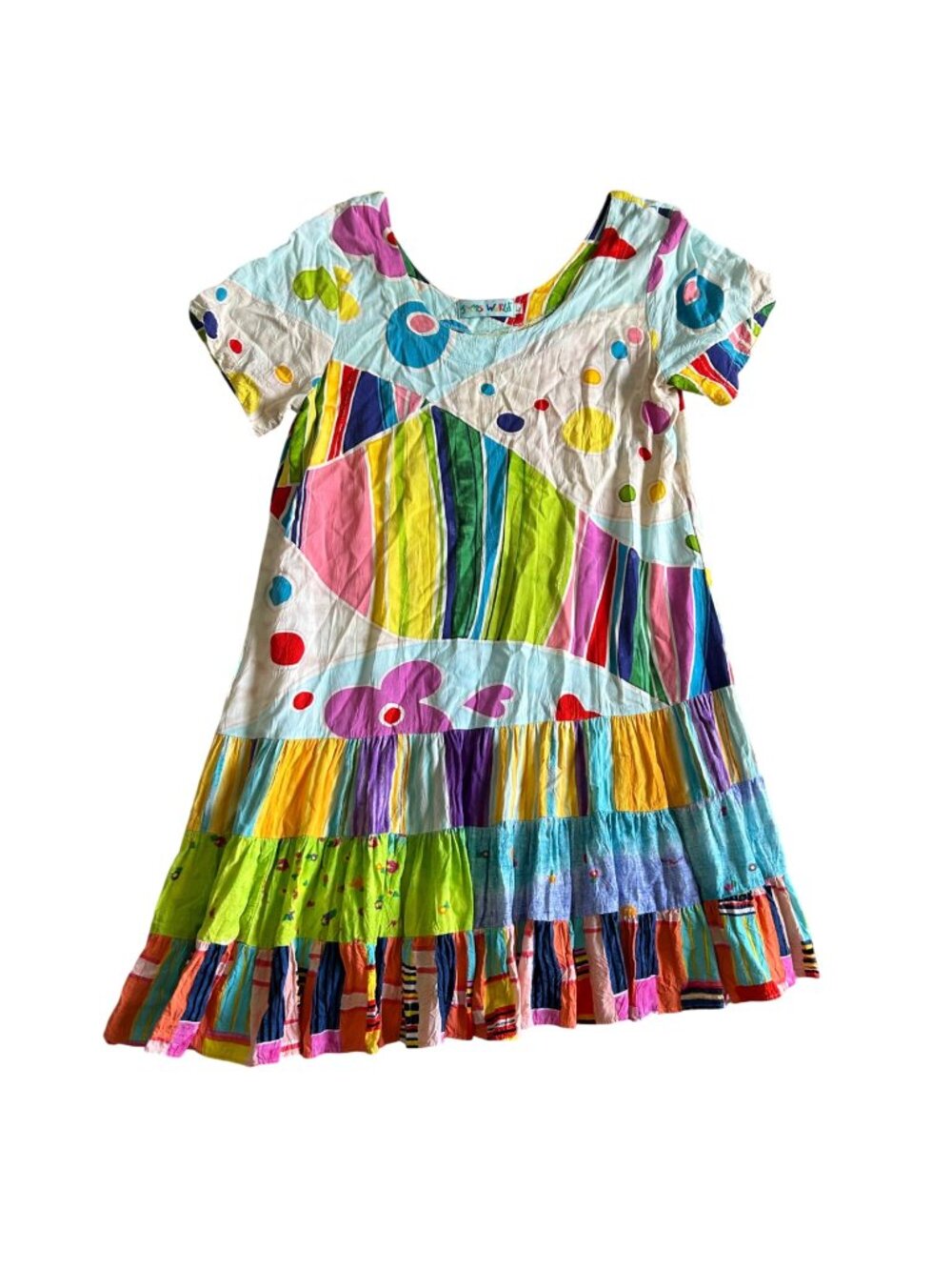 Jams World VTG  Women's Sz Large Multicolor Patchwork Short-Sleeve Dress
